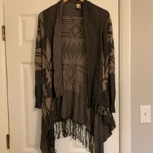 Green and tan open sweater/cardigan aztec print